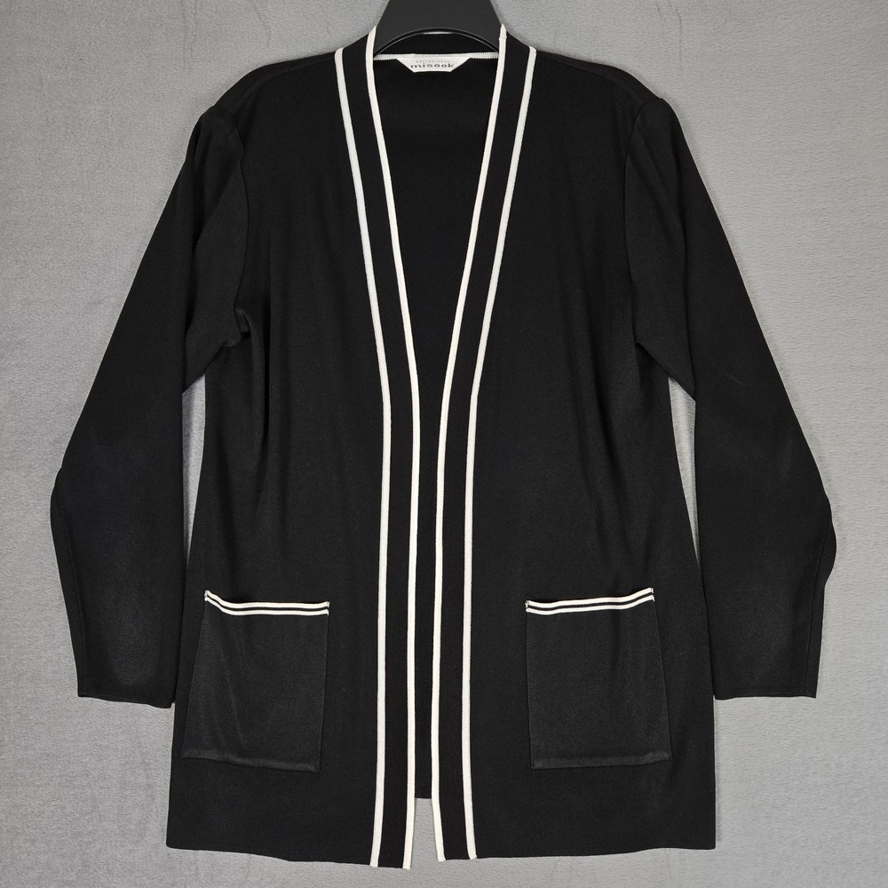 Exclusively Misook Cardigan Womens Long Black Acrylic Open Front Duster‎ Jacket